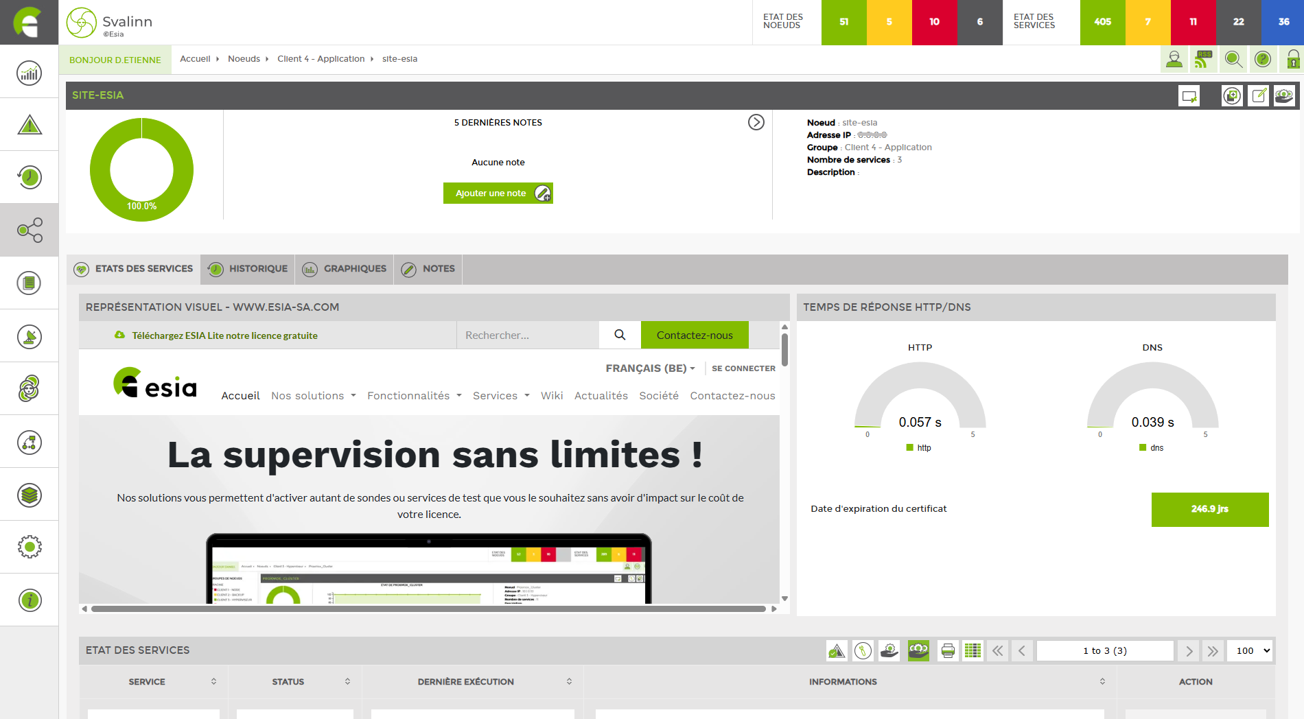 Capture d'interface ESIA test http